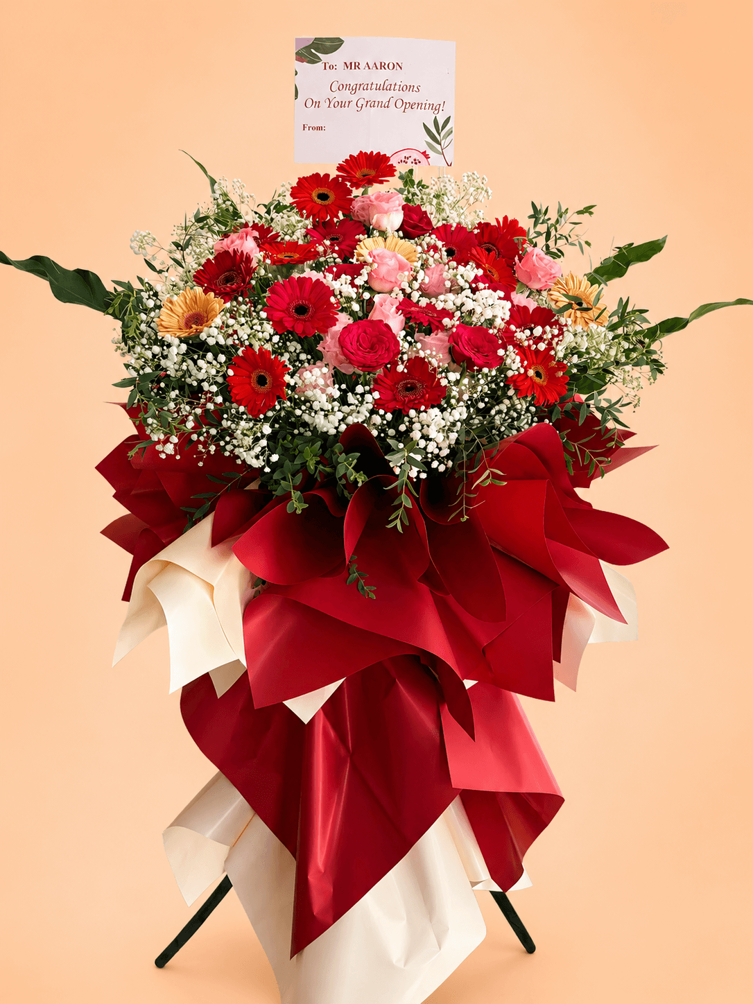 Maroon Gerbera & Rose Grand Opening Flower Stand